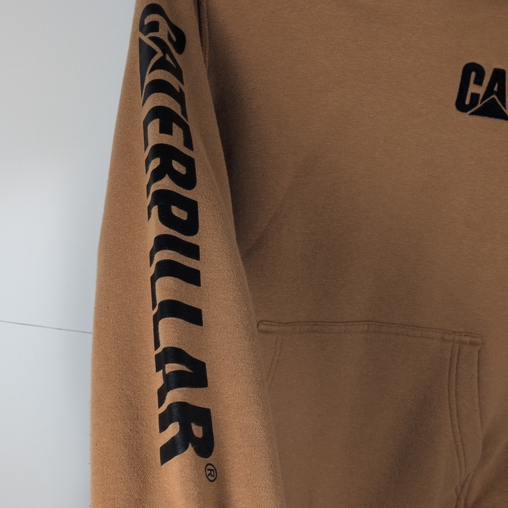 Caterpillar CAT Brown Pullover Hoodie Logo Sleeve Sweatshirt- Youth Med 10/12 - Picture 4 of 7